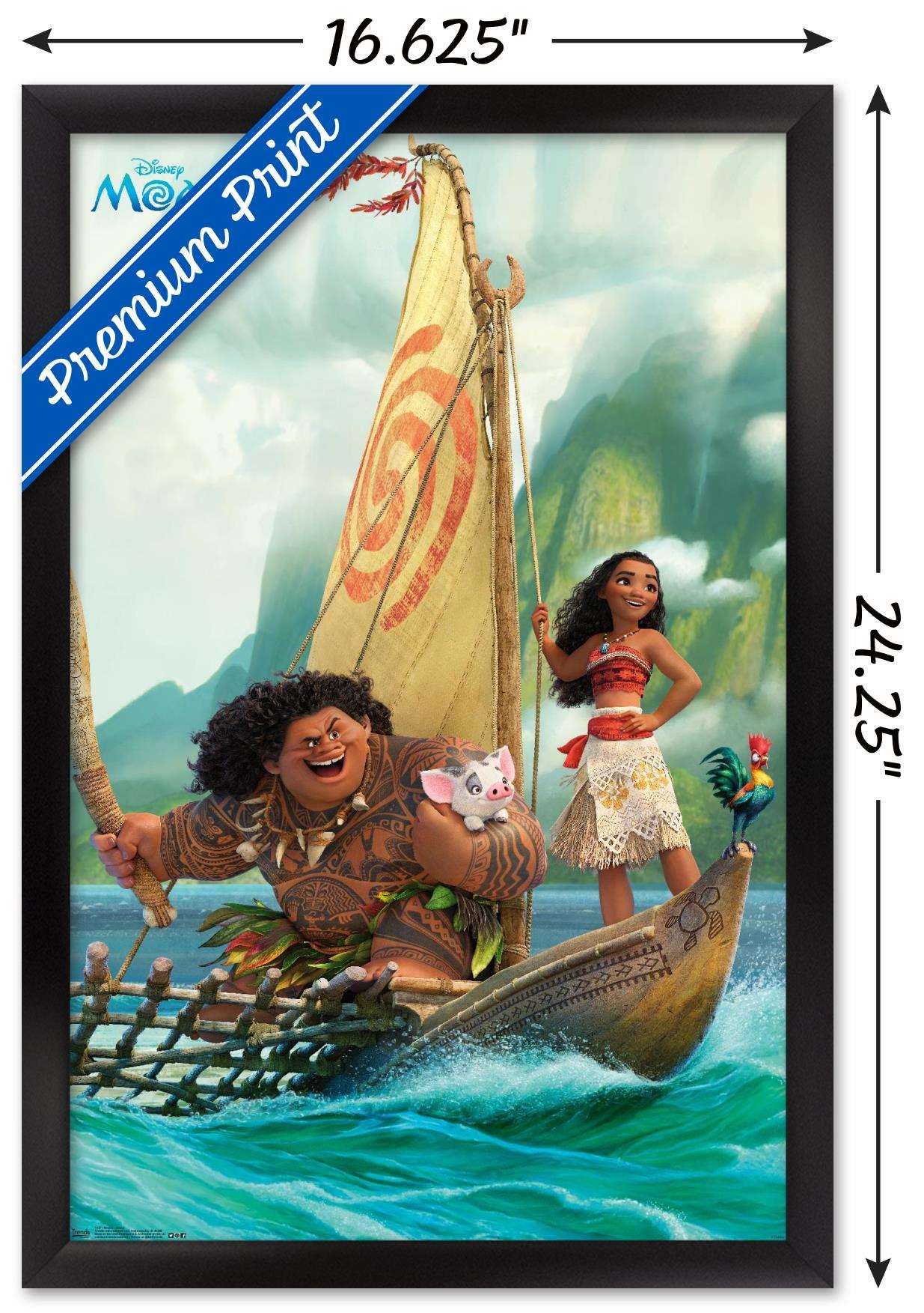 Disney Moana - Group Wall Poster, 14.725" x 22.375", Framed
