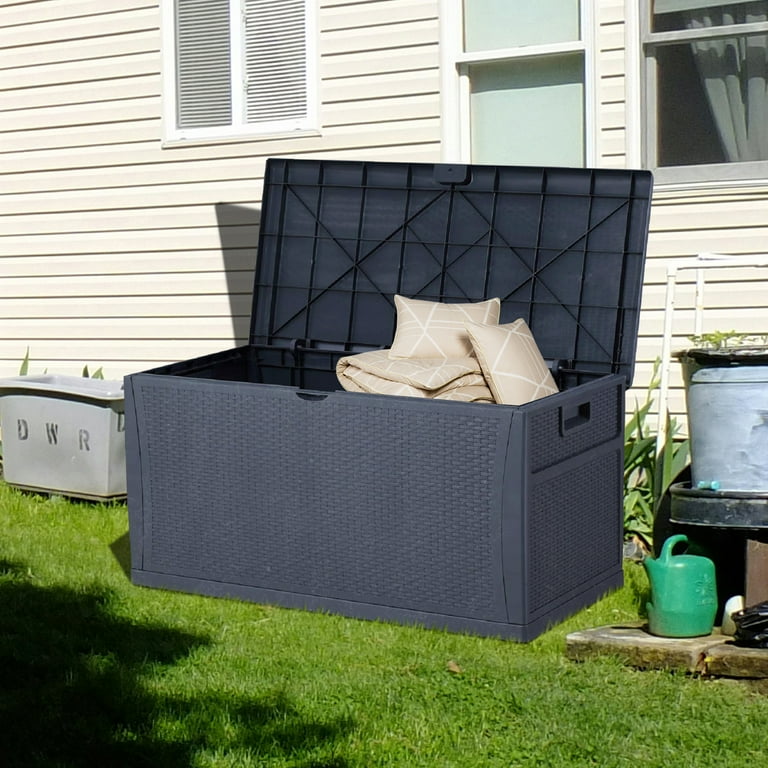 120Gallons Patio Storage Deck Box Outdoor Storage Plastic Bench