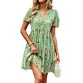 thumbnail image 4 of One opening Summer Dresses for Women V Neck Short A-line Sundress Bohemian Floral Print Dresses Vacation Beach Dresses, 4 of 9
