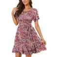thumbnail image 1 of Puntoco Vestido De Manga Corta Con Cuello En V, Vestido Casual De Verano Estampado De Manga Corta Con Cordón Vestido De Playa Rosa Xxl, 1 of 7