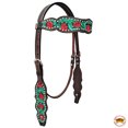 thumbnail image 2 of HILASON Western Horse Headstall Breast Collar Set American Leather Floral Dark Brown With Turquoise, 2 of 3