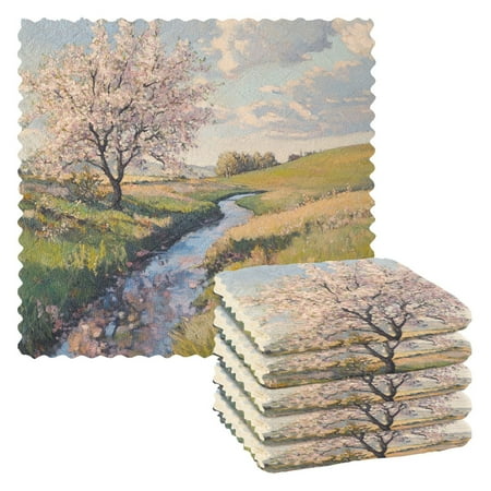 

6 Pieces of Kitchen Towels 11x11Inch Kitchen Dish Cloths Kitchen Dish Towels Reuseable Cleaning Cloths Beautiful Spring Scenery