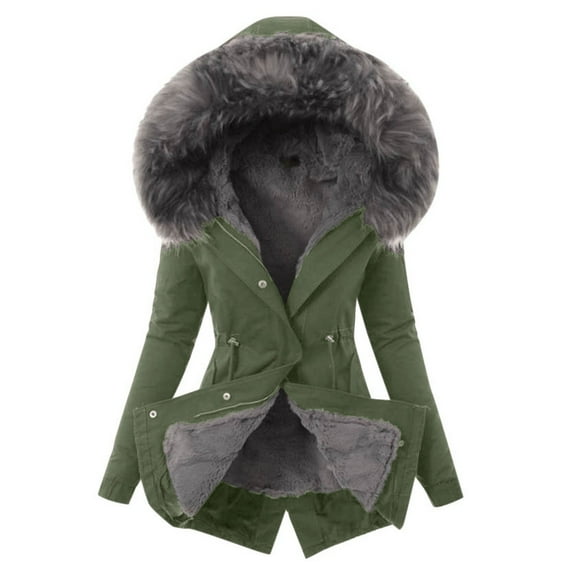 FYDUU Women's Winter Coats Fleece Parkas Thicken Fleece Lined Parka Womens Solid Color Winter Coat With Collar Hooded Outerwear Stylish Jacket Coats