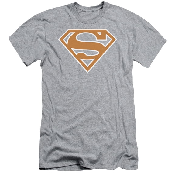 Superman Burnt Orange&White Shield Adult 30/1 T-Shirt Athletic Heather
