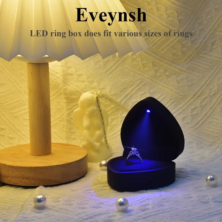 Heart Shaped Ring Box with LED Light, Black Velvet photo 4