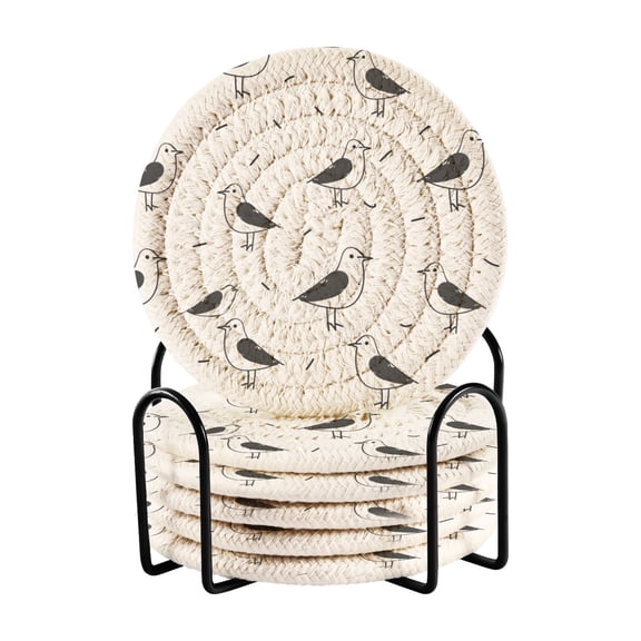 Line Seagull Bird Coasters with Holder for Coffee Table 6 Pcs Drink Coaster Sets Absorbent for Home Decor 4 inch