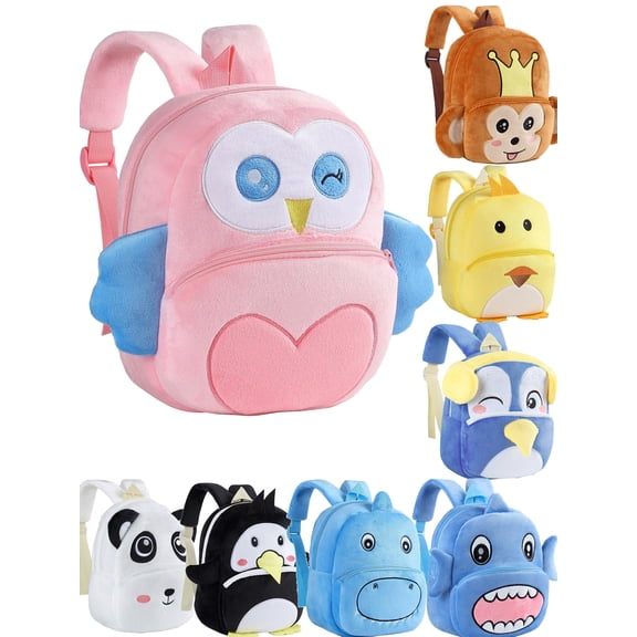 QEFJNO 10" Toddler Backpack Kids Pink Penguin Soft Plush Bag Mini Travel Bag for Girl Boy 2-5Y