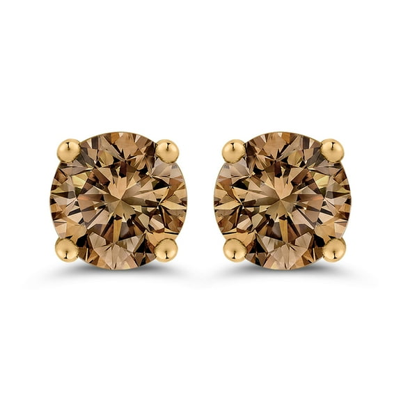 KATARINA Round Brilliant Cut Brown Diamond Earring Studs in 14K Yellow Gold (1/2 cttw)