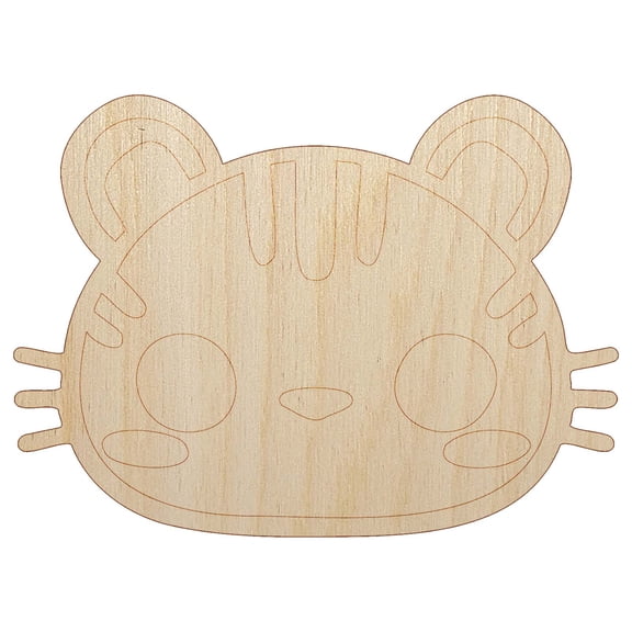 Charming Kawaii Chibi Tiger Face Blushing Cheeks Wood Shape Unfinished Piece Cutout Craft DIY Projects - 4.70 Inch Size - 1/8 Inch Thick