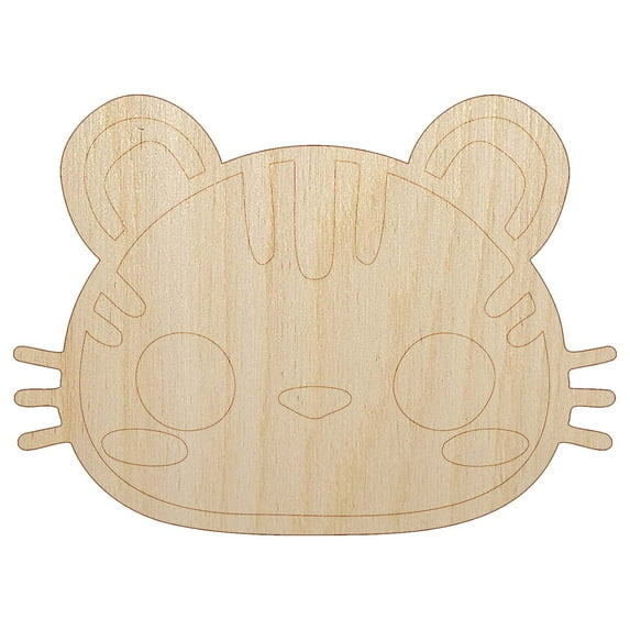 Charming Kawaii Chibi Tiger Face Blushing Cheeks Wood Shape Unfinished Piece Cutout Craft DIY Projects - 6.25 Inch Size - 1/4 Inch Thick