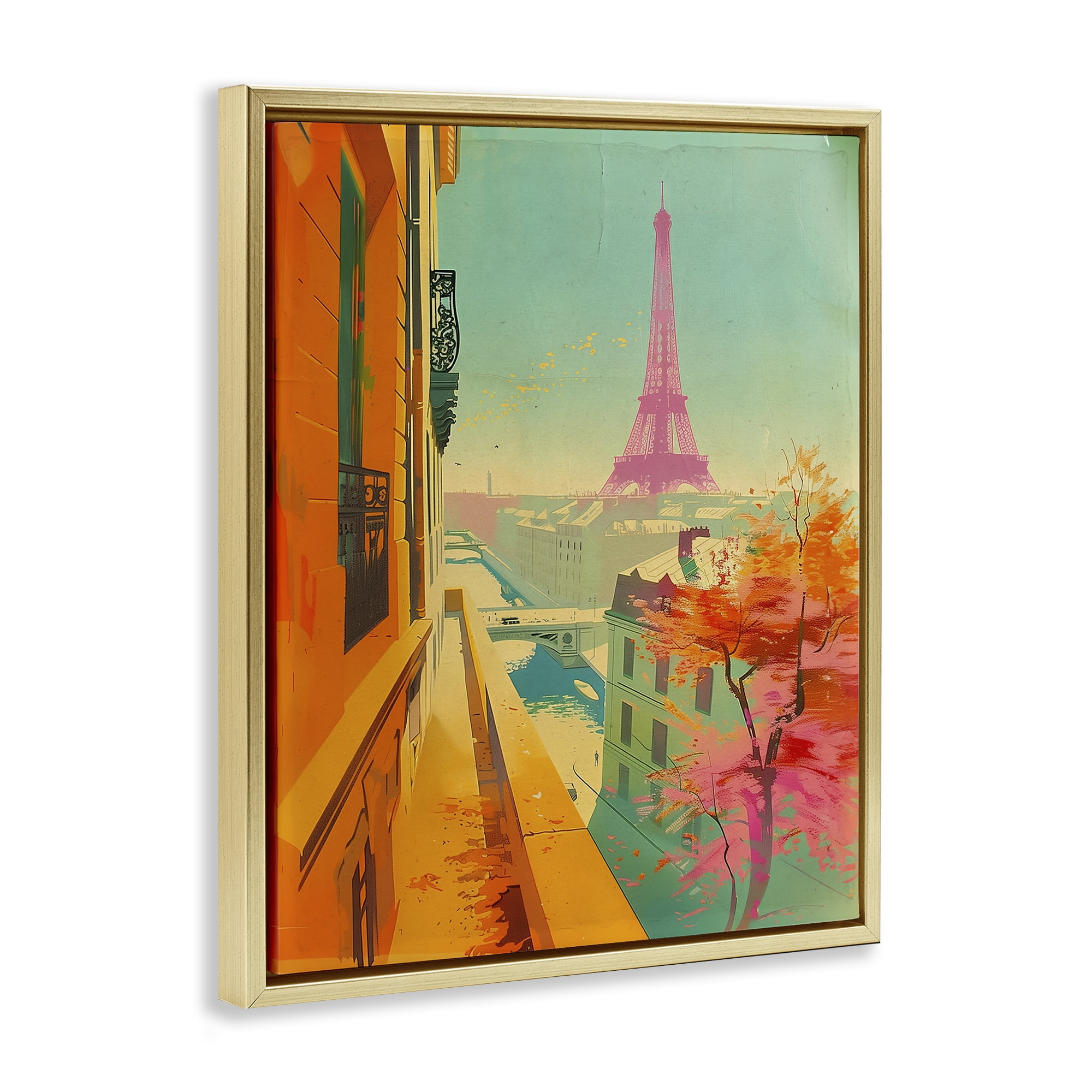Stupell Industries Modern Eiffel Tower Town & City Painting Gold Floater Framed Art Print Wall Art, 17 x 21