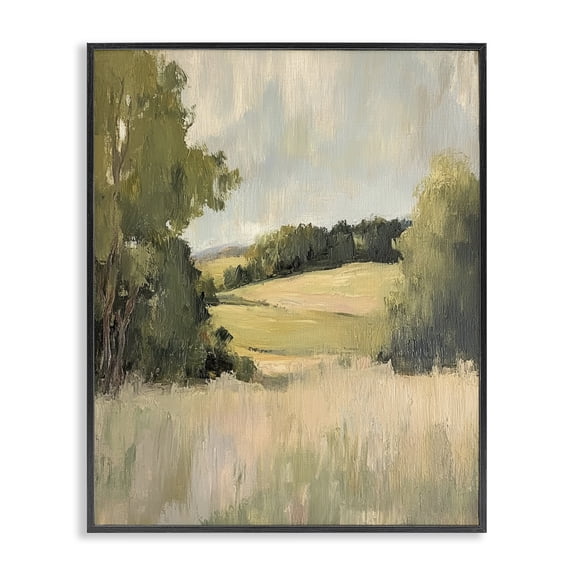 Stupell Industries Painterly Green Valley View Landscape & Nature Painting Black Framed Art Print Wall Art, 11 x 14