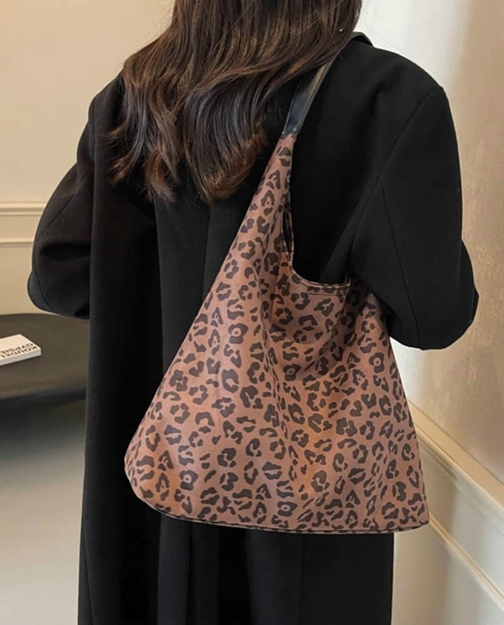 Zhengup Vintage Suede Tote Bag for Women Large Soft Shoulder Purse Leopard Print Handbag Casual Work Top Handle Satchel 2pcs
