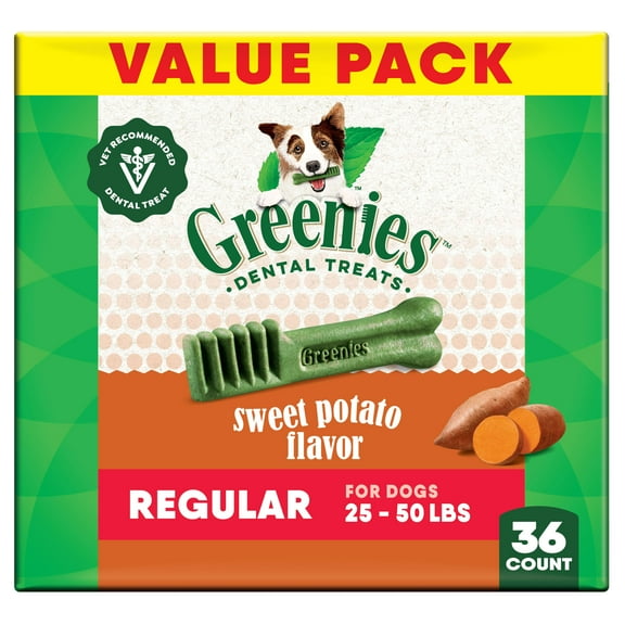 Greenies Sweet Potato Flavor Adult Natural Dental Dog Treats Regular Size, 36 oz Pack (36 Count)