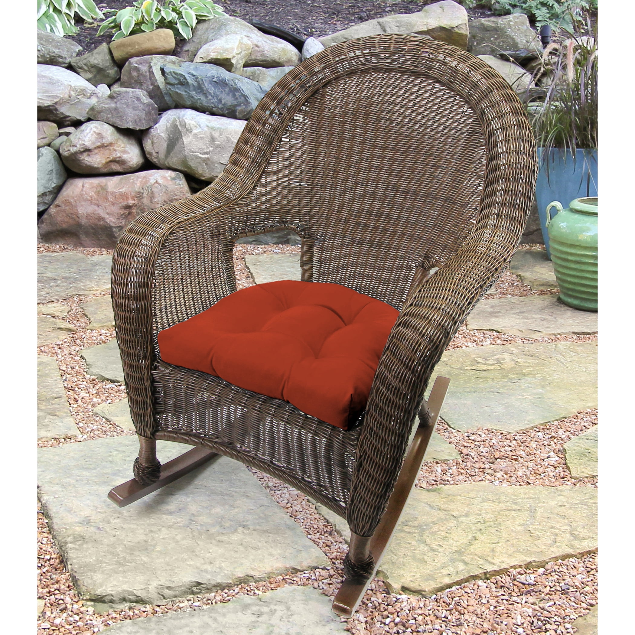 Jordan Manufacturing Sunbrella 18" x 18" Canvas Terracotta Red Solid Square Tufted Contoured Outdoor Wicker Seat Cushion (2 Pack)