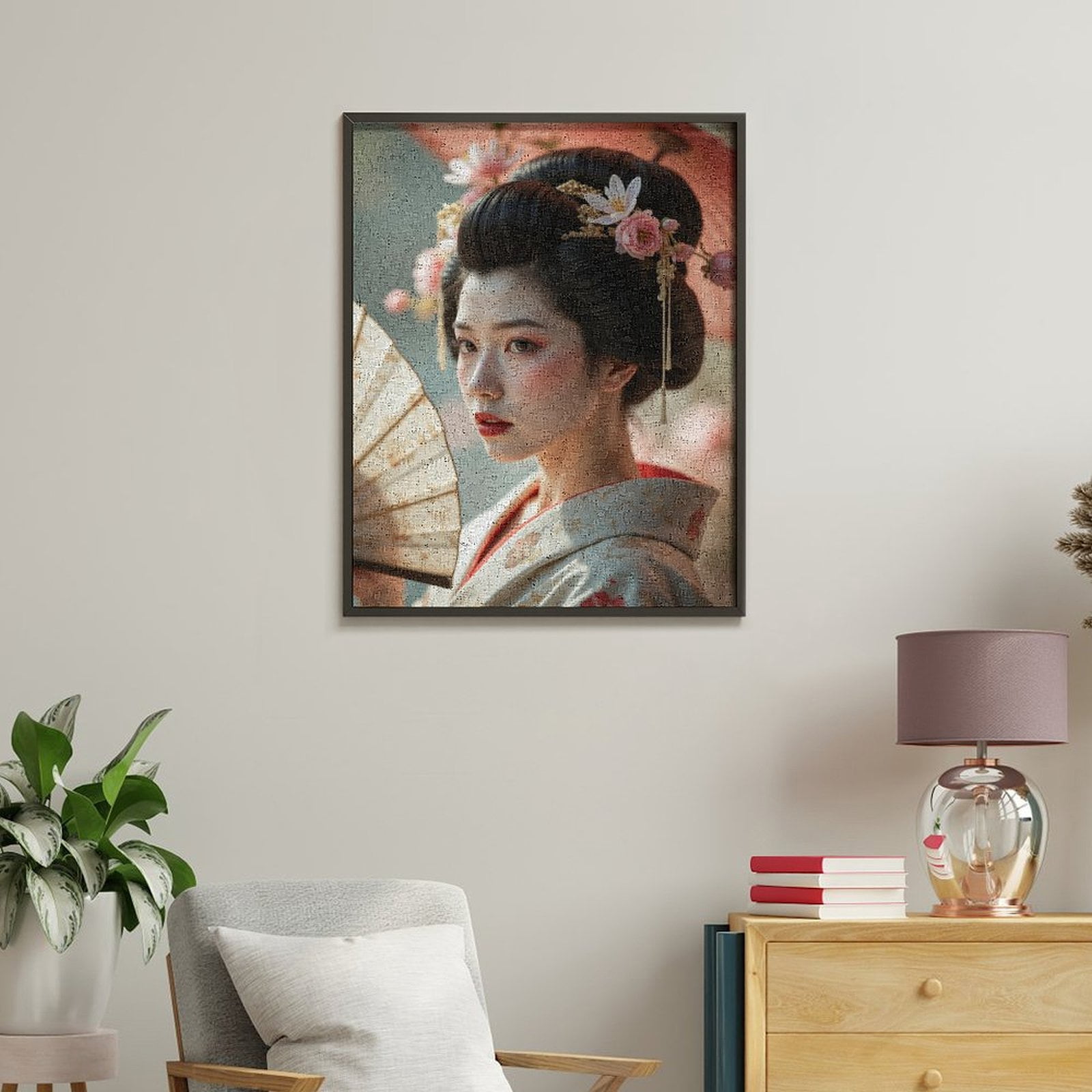 Paint by Numbers Kit for Adults, Geisha Portrait Fan Blossoms Paint by Numbers, Easy Paint by Numbers Kit for Adults Beginner, DIY Adult Paint by Number Kits on Canvas, 12x16in Home Decor