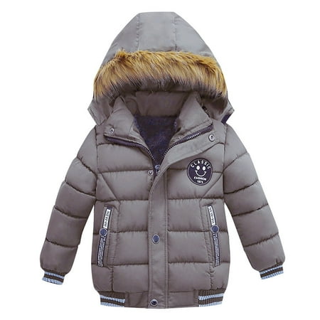 

DENGDENG Toddler Baby Boys Child Children Kids Long Sleeve Pockets Hooded Coat Faux Fur Printed Clothes Zip Up Warm Winter Outerwear 1Y-5Y