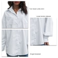 thumbnail image 4 of Women Shirt Turn Down Collar Pure Color Single Breasted Lantern Sleeves Casual Fit Blouse White L, 4 of 5