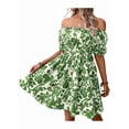 thumbnail image 2 of Women'S Tie Back Off Shoulder Wrap Layer Ruffle Short Sleeve Mini Dress Emerald Green XXXL, 2 of 7