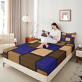 thumbnail image 3 of Castle Fairy Mid Century Square Block Bed Sheets 4-Piece,Minimalist Vertical Grid Full Size Sheets,Navy Taupe Black,1 Flat Sheet, 1 Fitted Sheet and 2 Pillowcases, 3 of 7
