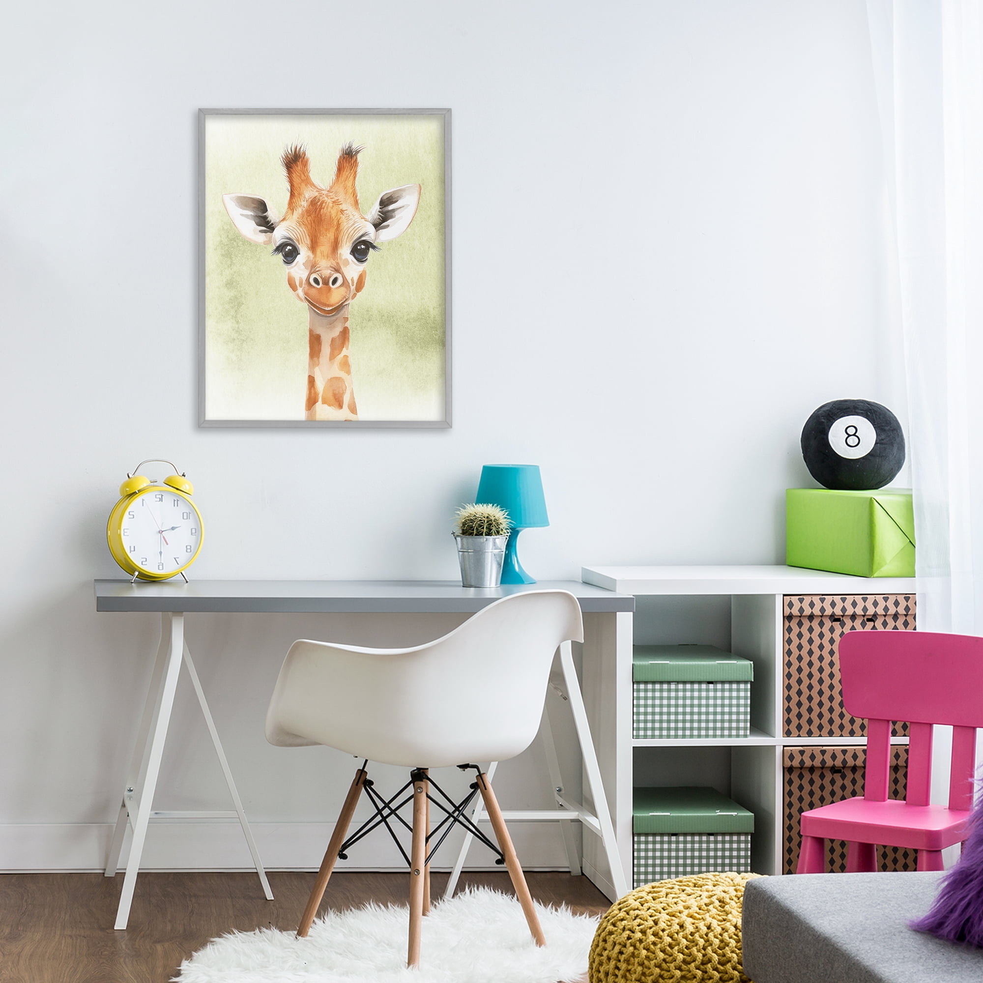 Stupell Industries Jungle Friends Baby Giraffe Gray Framed Giclee Art, design by Christine Simpson Art