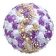 thumbnail image 1 of Nvzi Ramo de novia hecho a mano con rosas de satén, ramo de novia redondo, ramo de flores artificiales morado, 1 of 5