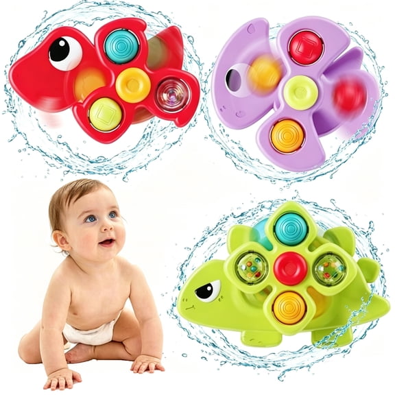 Desiso 3 Pack Suction Cup Spinner Toys, Sensory Bath Toys for Kids Ages 10 Months-3, Infant Suction Toys Gifts for High Chair Bathtub Window