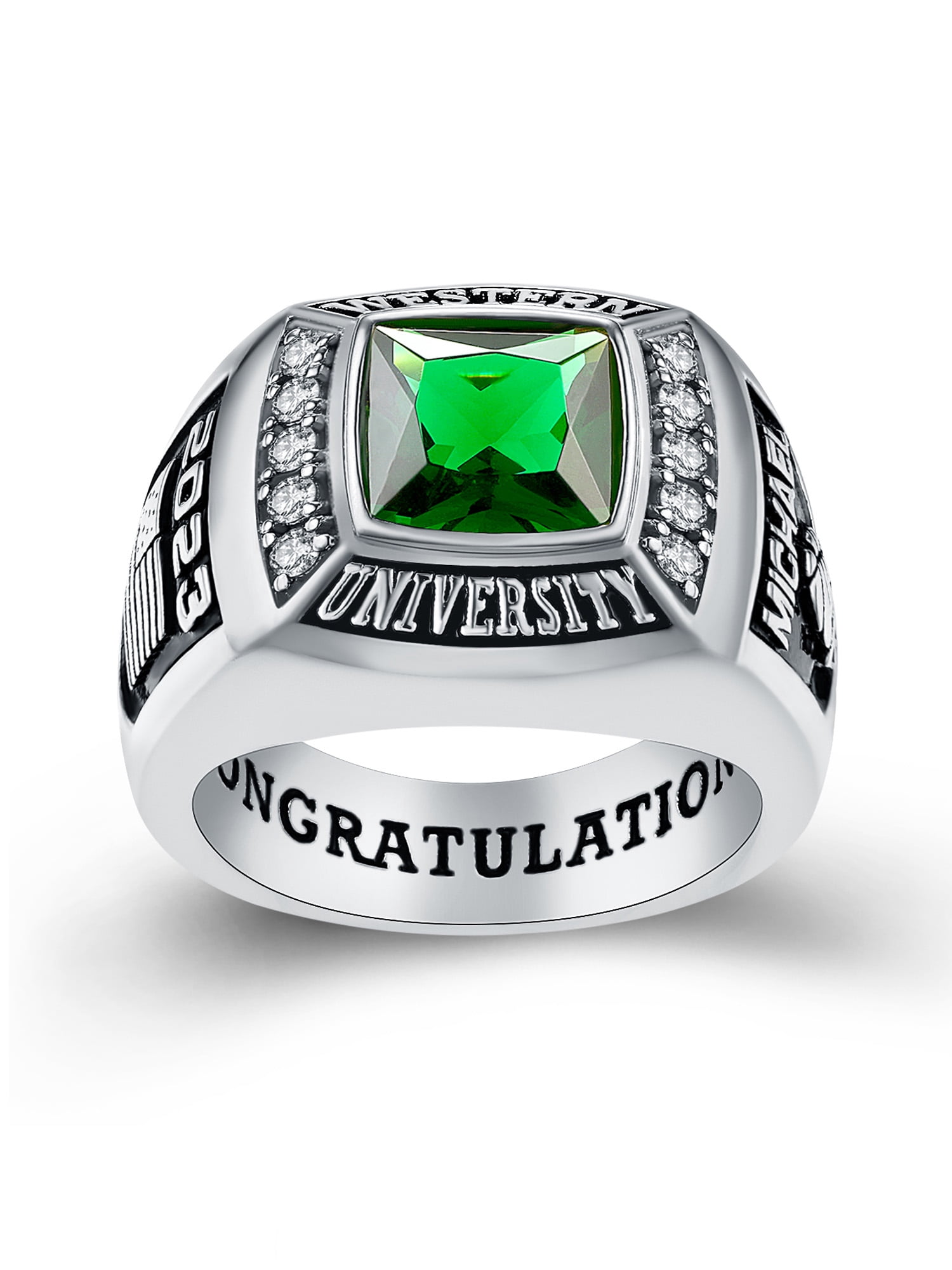 Mementos PJM Customized Men's Class Rings 10kt White Gold for High School or College-Deluxe