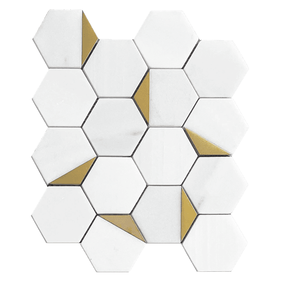 Royal White Hexagon with Gold Accents 12-in x 10-in Polished Marble with Metal Mosaic Wall Tile(0.83-sq. ft/ Piece)