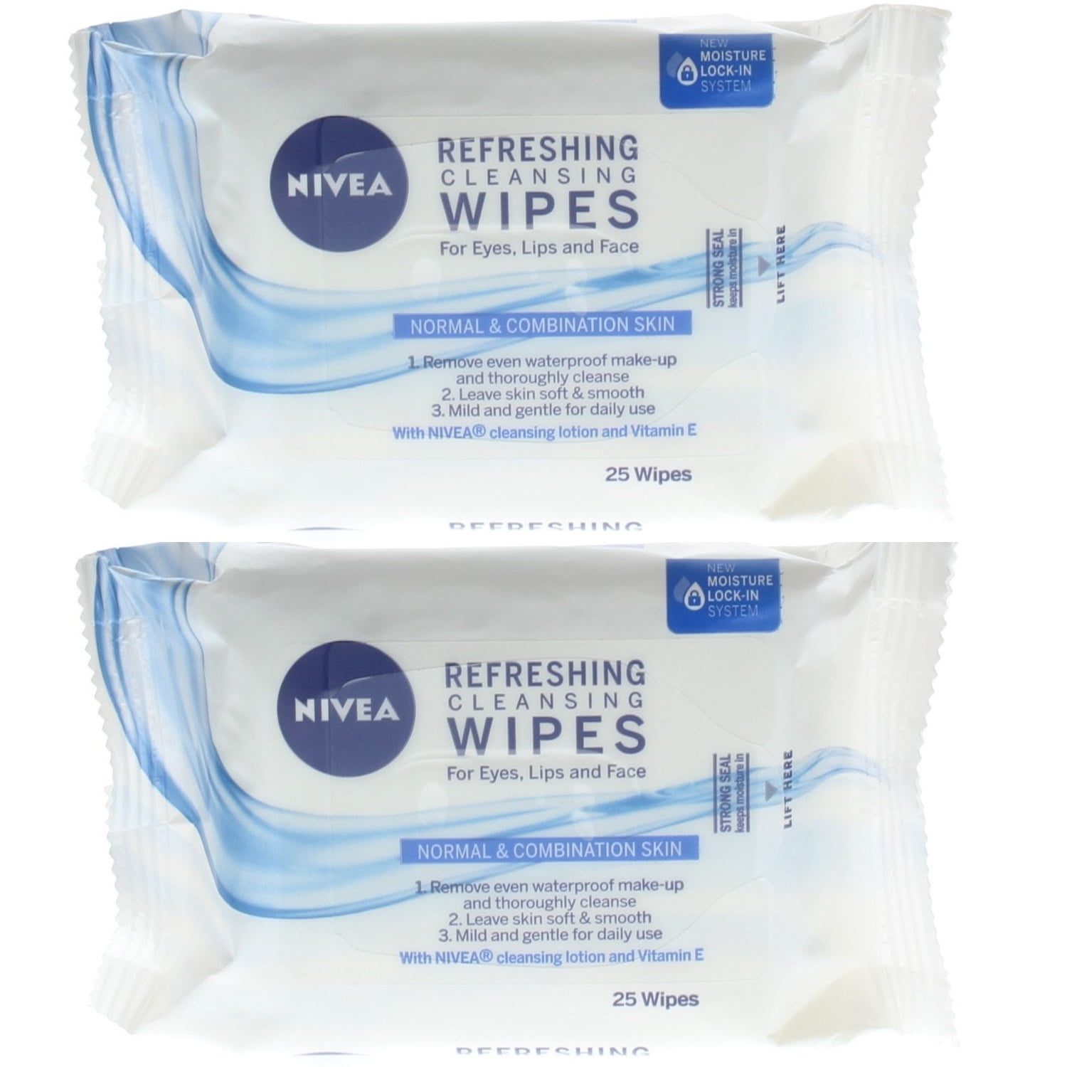 Nivea 3In1 Refreshing Cleansing Wipes (2 Packs Of 25 Wipes Total 50