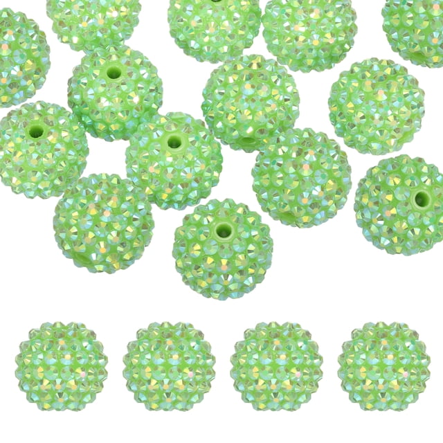 Uxcell 20mm Resin Rhinestone Beads for Beadable Pen, 20 Pack Ball Disco Beads for Jewelry Making, Light Green AB