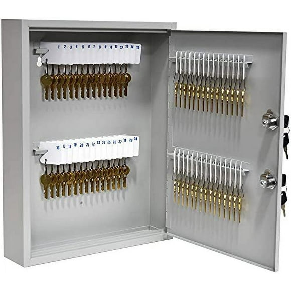 BankSupplies STEELMASTER 60 Key cabinet Dual Lock control Key Box Welded 22 gauge Steel construction Scratch Resistant Write-On Key Tags for Easy Identification