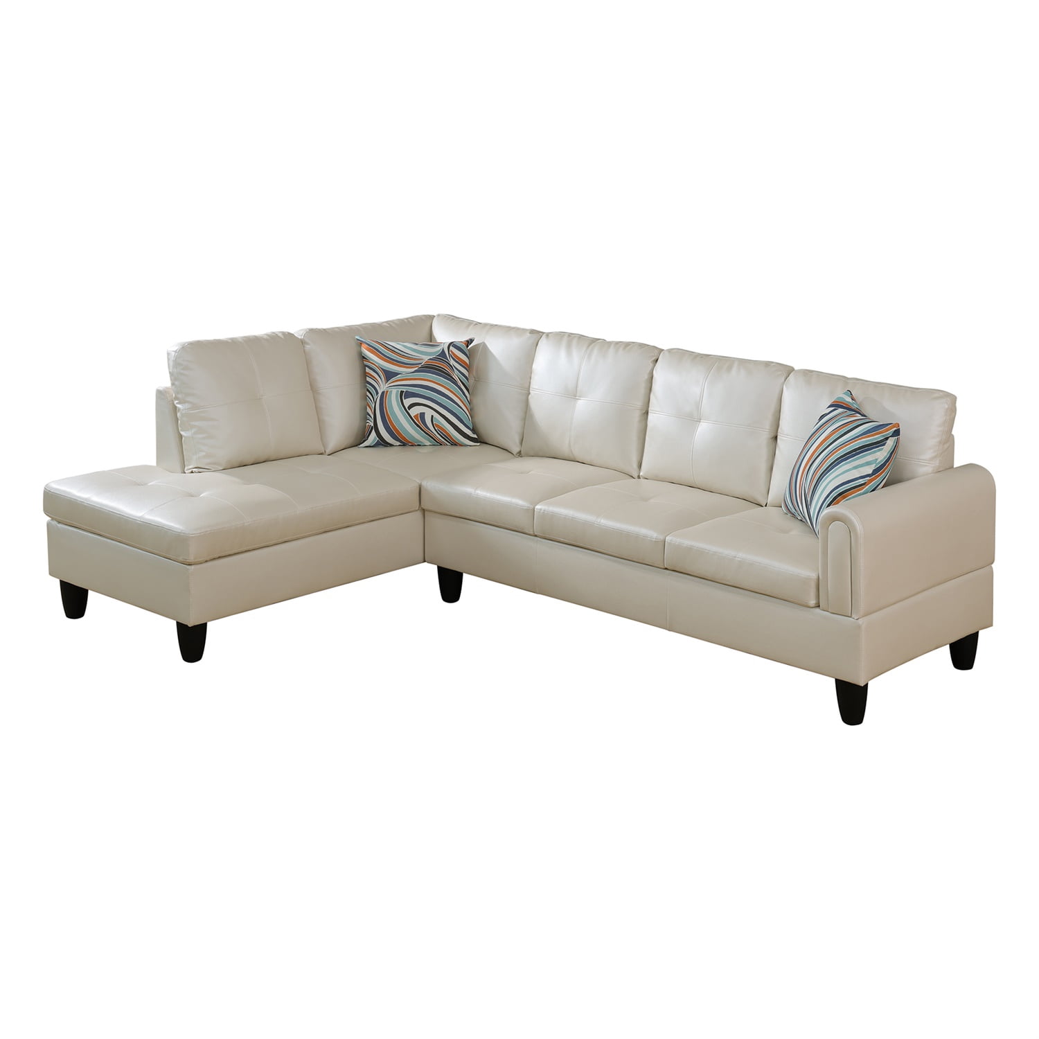 Hommoo Faux Leather 4-Seat Couch, L Shaped Sectional Couches and Sofas, Modern Living Room Furniture Sets Sectional Sofa Set, Peaerl White(No Ottoman)