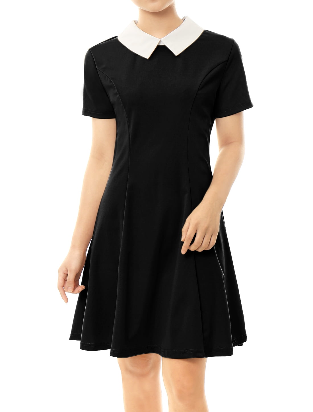 black flare dress with sleeves