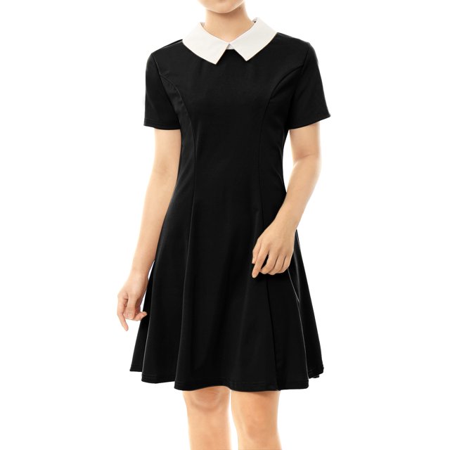 Dde San Patricio Casual PaMujer, Cuello Peter Pan, Mangas Cortas, Vestido De Punto Acampanado Por EnciDe RodilNegro L