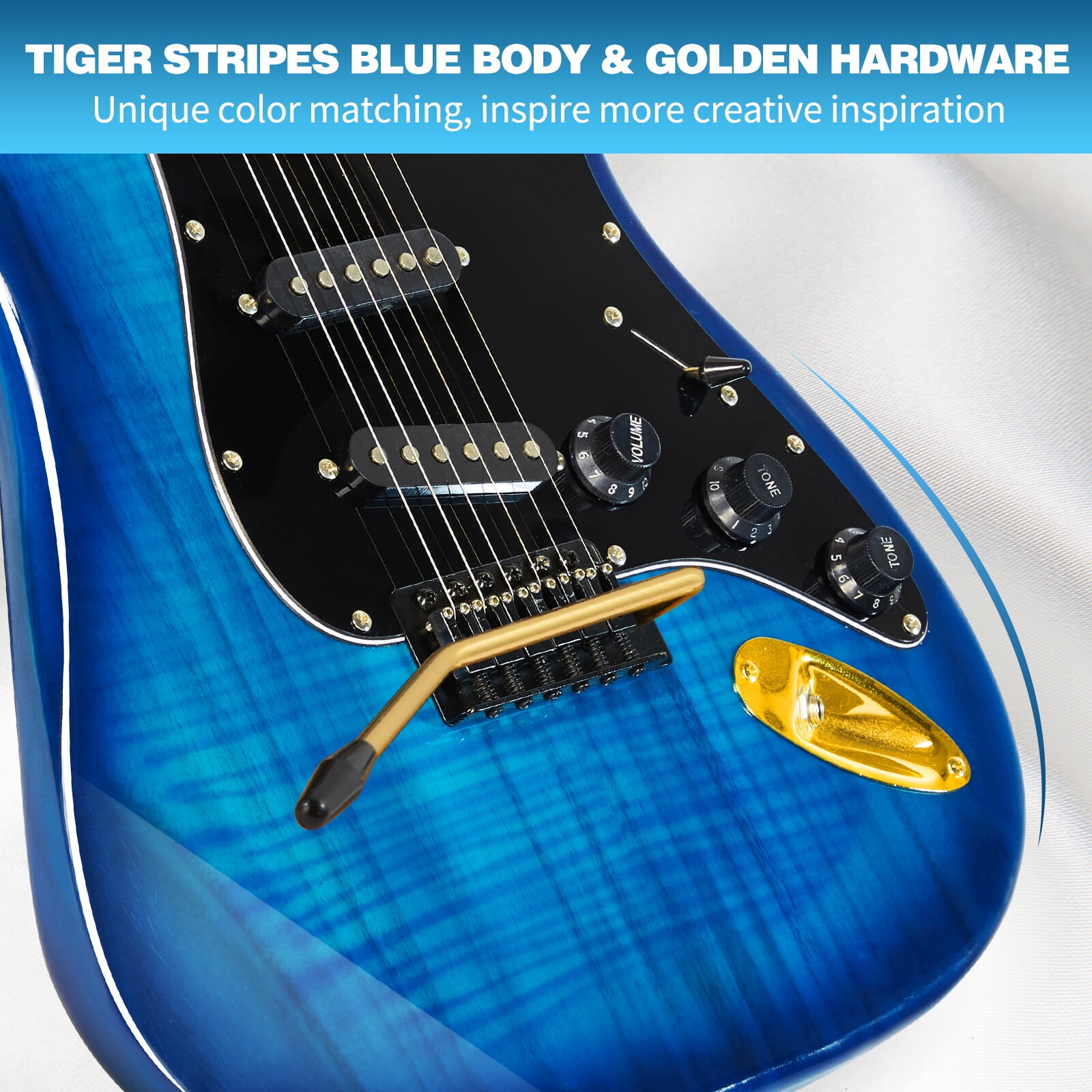 Full Size 39 Inch Electric Guitar Kit Solid Wood for Beginner with 25W Amplifier Gig Bag,Capo,Strap,Cable,Picks(Blue)