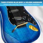 Full Size 39 Inch Electric Guitar Kit Solid Wood for Beginner with 25W Amplifier Gig Bag,Capo,Strap,Cable,Picks(Blue)