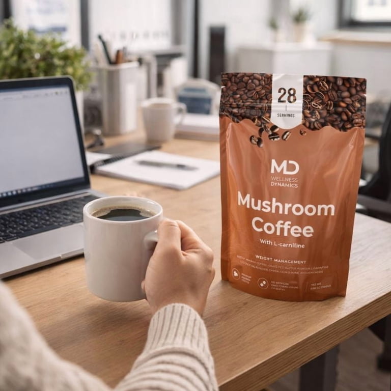 l carnitine coffee for weight loss MD Wellness Dynamics Instant Mushroom with L-Carnitine Gluten-Free, Naturally Caffeinated 1 Pack 9.88 Ounce Hyperpigmentatie 5 Amino 1mq Doses Flavour:Cherry Popsicle