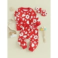 thumbnail image 3 of Elippeo Baby Girl Valentine’s Day Outfits Long Sleeve Floral Print Sweatshirt + Pants + Headband Set Toddler Clothes, 3 of 9