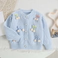thumbnail image 4 of FSYBOA Girls Crew Neck Sweaters, Casual Long Sleeve Button Knitted Kids Falll Cardigan Light Blue Size 2-3T, 4 of 4