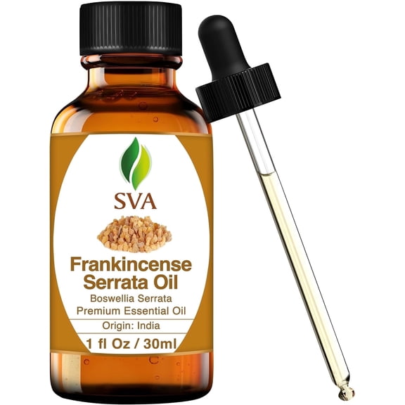 SVA Frankincense Essential Oil – 1 Fl Oz – 100% Natural Boswellia Serrata Oil - for Diffuser, Hair Care, Face, Skin Care, Aromatherapy, Scalp and Body Massage, Soap and Candle Making - with Dropper