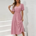 thumbnail image 4 of Dolkfu Pink Women's Fall&Winter dresses Waist Cinched V-Neck Short Sleeve Long Fit & Flare Dresses Refined Polka Dot Regular Patchwork Dresses Pink,S, 4 of 6