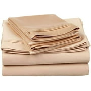 Genuine 600-Thread-Count Egyptian Cotton 4-PCs Sheet Set QUEEN Size Hotel Luxury Cotton Rich Ultra Soft Sateen Sheets, Easy Care Bed Sheet Set with Fits 18"Deep Pocket ( Solid, Beige )