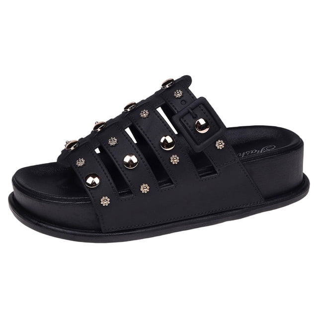 DAFEI Thick Soled Hollow Ladies' Outer Wear Fashionable Casual Rhinestone Fish Mouth Open Heel Solid Color Beach Sandals
