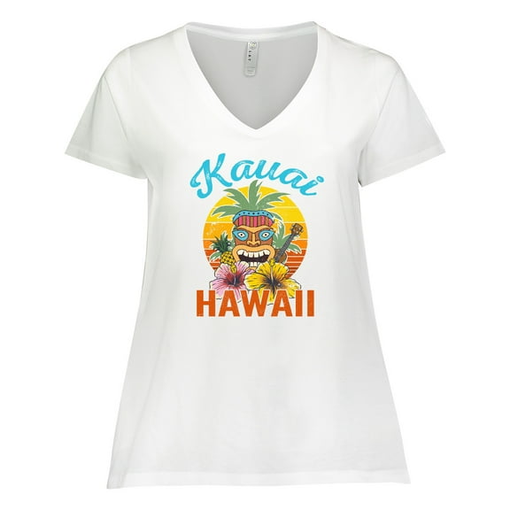 Inktastic Kauai Hawaii Vacation Tiki Women's Plus Size V-Neck T-Shirt