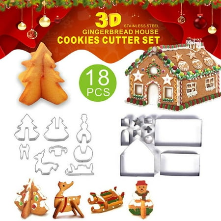 

18 PCS Cookie Cutters Stainless Steel Cartoon Gingerbread House Reindeer Shape