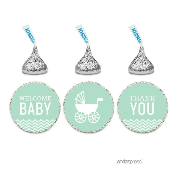 Thank You Mint Green Chevron Baby Shower Hershey´s Kisses Stickers, 216-Pack