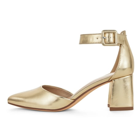 Pointed Toe 2.5 inch Low Block Chunky Heels for Women Closed Toe Pumps with Ankle Strap Dress Comfortable Shoes for Daily Work Office Homecoming