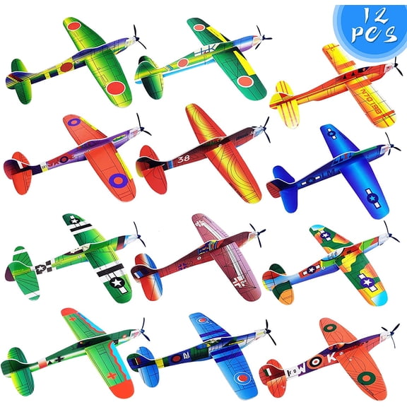 8" Airplane Toy,12 Different Designs Planes Toys For Boys,Foam Glider Planes Toys,Birthday Favors Lightweight Paper Airplanes,Individually Packed Outdoor Flying Toys,Party Favors For kids 8-12(12 PCS)
