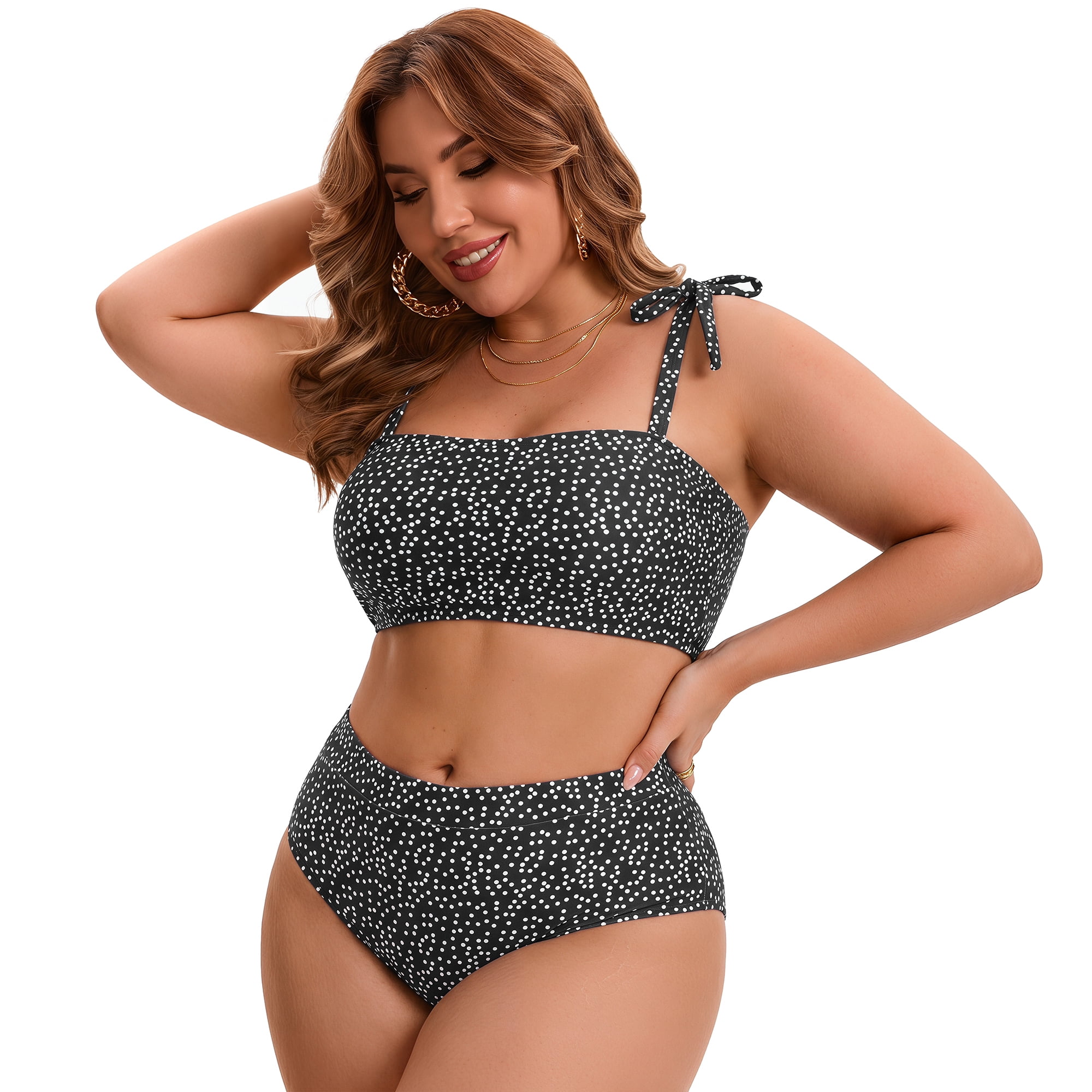 DARING DIVA Women's Plus Two Piece Bikini Tummy Control Vacation Set 4X Black